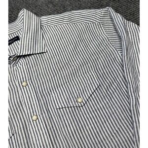 Proper Cloth Shirt Mens 3XL Blue Stripe Long Sleeve Snap Cotton Linen Casual